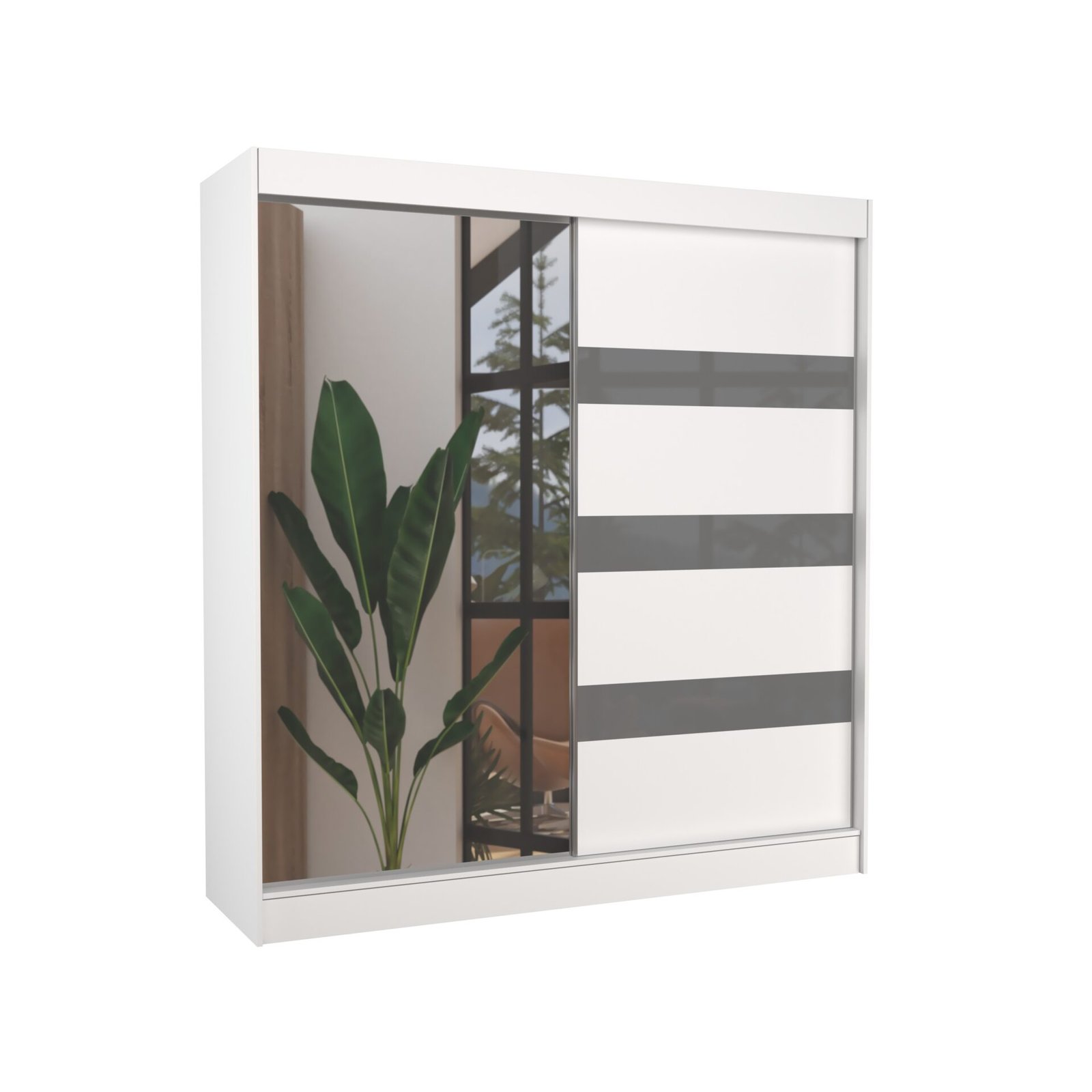 Sliding wardrobe with mirror and Lacobel TOURA 200 white/gray Lacobel ADRK