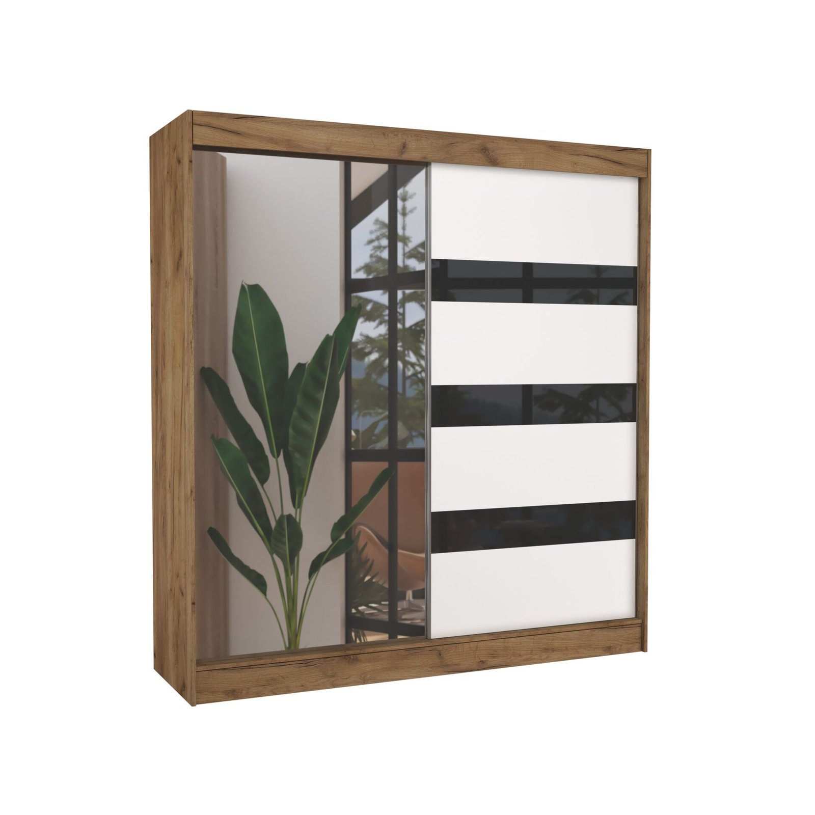 Sliding wardrobe with mirror and curtains TOURA 200 Craft/White ADRK
