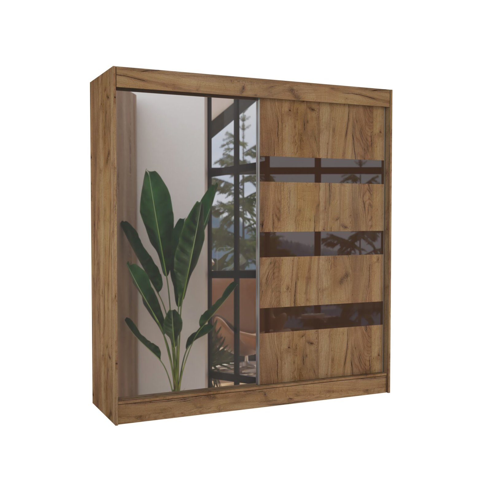 Sliding wardrobe with mirror and Lacobel TOURA 200 Craft/Chocolate Lacobel ADRK