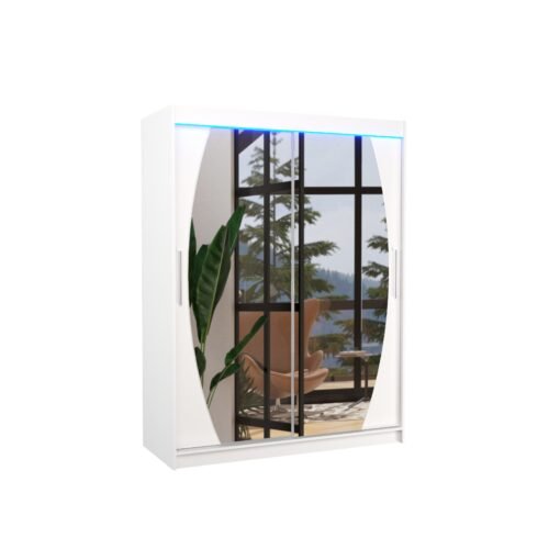 Sliding wardrobe with mirror and LED lighting ALEN 150 white ADRK