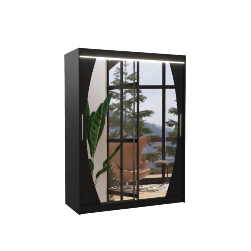 Sliding wardrobe with mirror and LED lighting ALEN 150 black ADRK