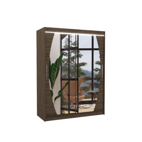 Sliding wardrobe with mirror and LED lighting ALEN 150 Chocolate ADRK