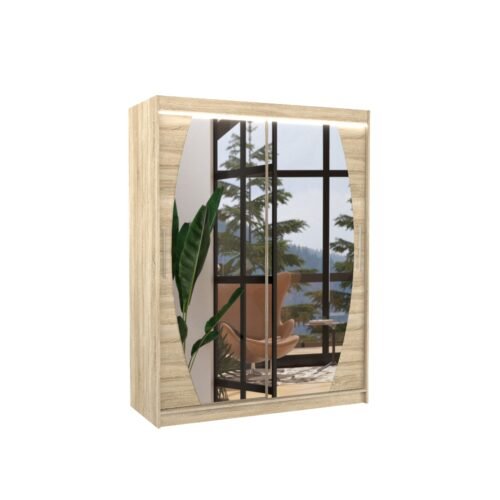 Sliding wardrobe with mirror and LED lighting ALEN 150 Sonoma ADRK