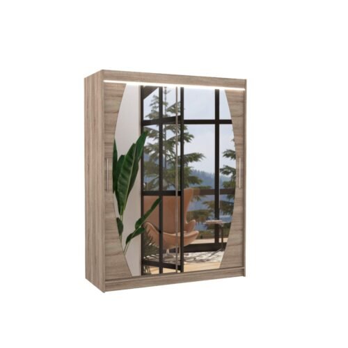Sliding wardrobe with mirror and LED lighting ALEN 150 Truffle ADRK
