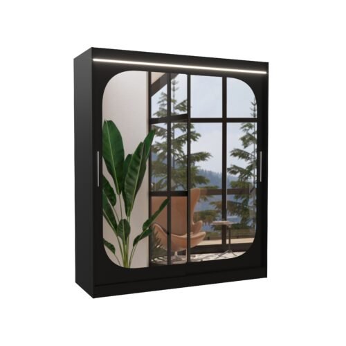 Sliding wardrobe with mirror and LED lighting ARIZONA 180 Black ADRK