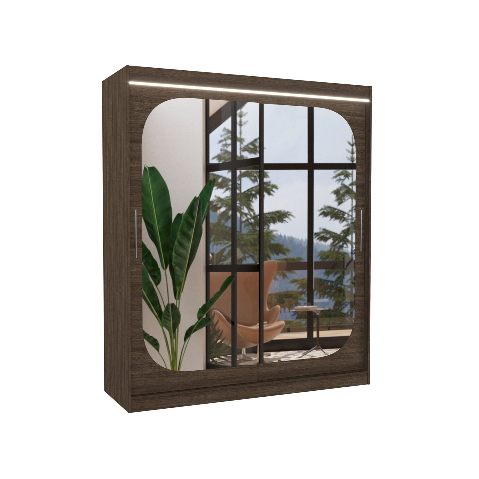 Sliding wardrobe with mirror and LED lighting ARIZONA 180 Chocolate ADRK