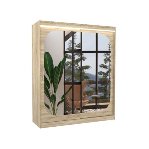 Sliding wardrobe with mirror and LED lighting ARIZONA 180 Sonoma ADRK