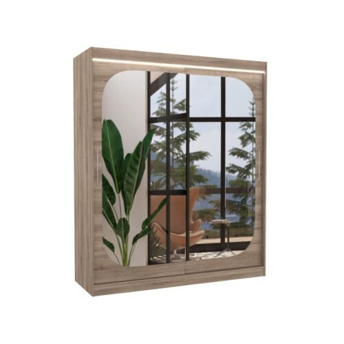 Sliding wardrobe with mirror and LED lighting ARIZONA 180 Truffle ADRK