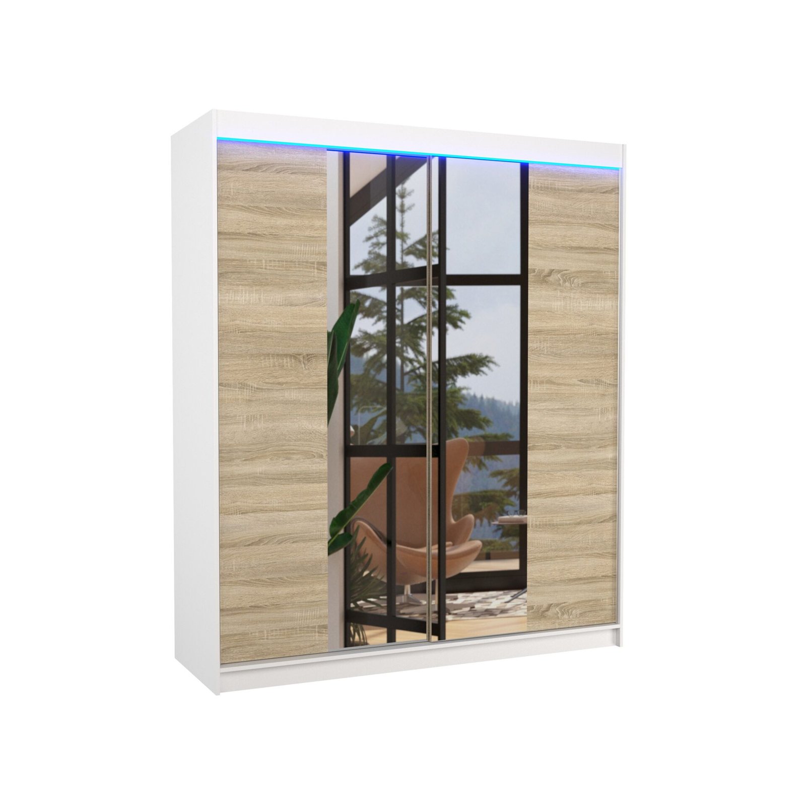 Sliding wardrobe with mirror and LED lighting BALANCE 180 white/Sonoma ADRK