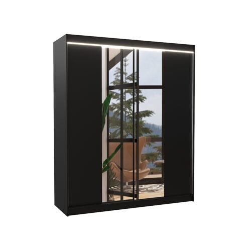 Sliding wardrobe with mirror and LED lighting BALANCE 180 black ADRK