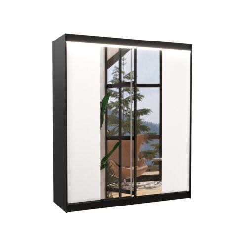 Sliding wardrobe with mirror and LED lighting BALANCE 180 black/white ADRK