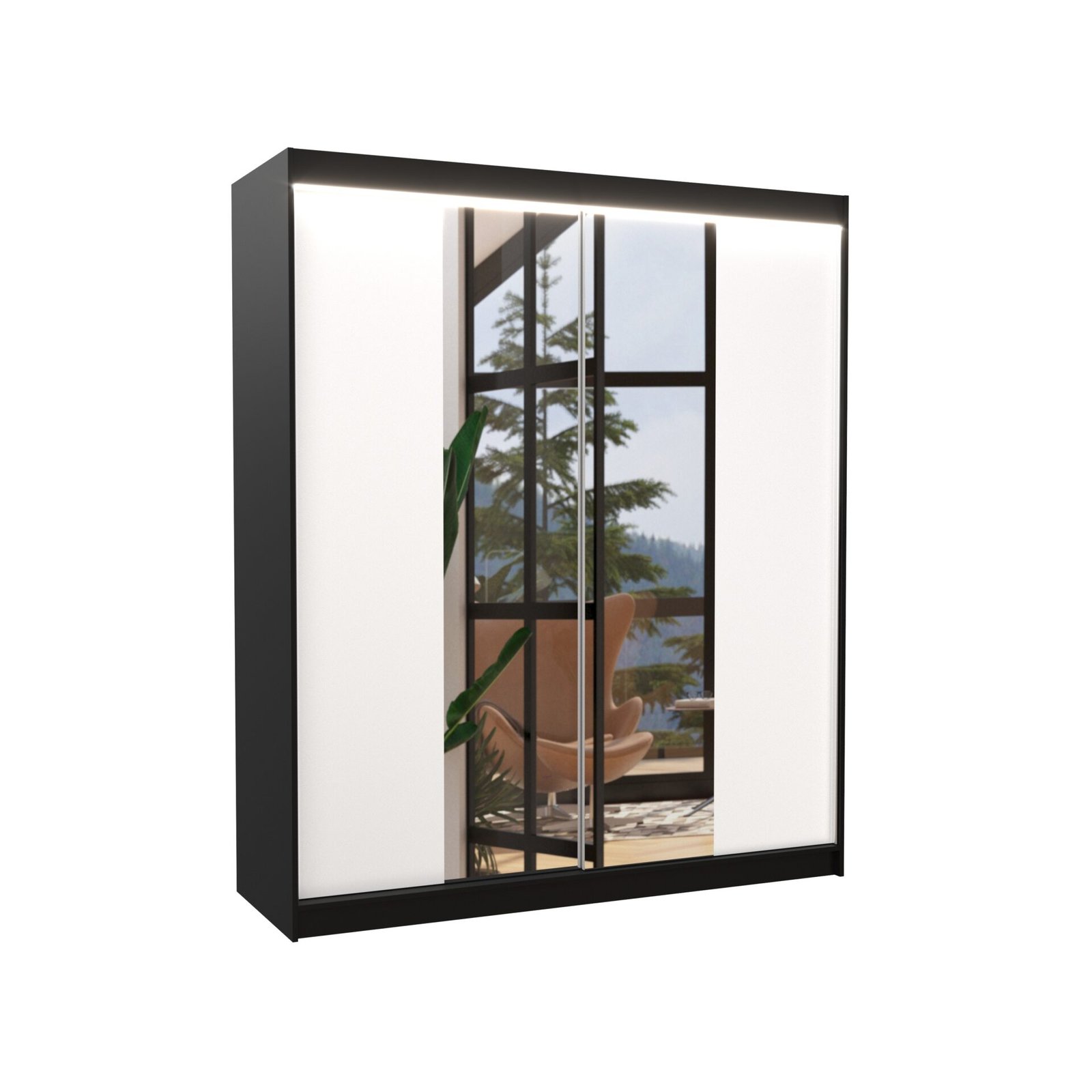 Sliding wardrobe with mirror and LED lighting BALANCE 180 black/white ADRK