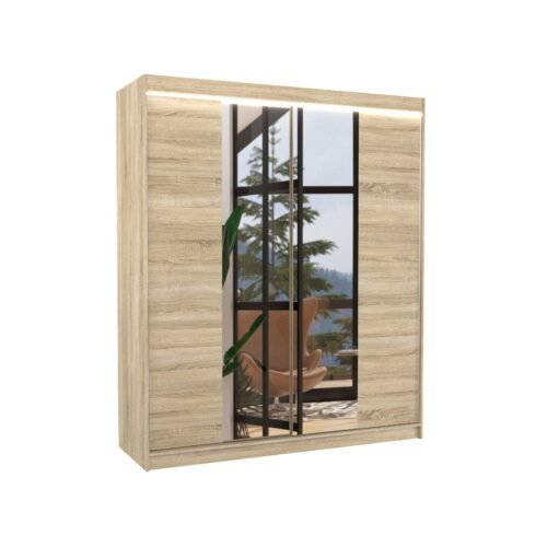 Sliding wardrobe with mirror and LED lighting BALANCE 180 Sonoma ADRK