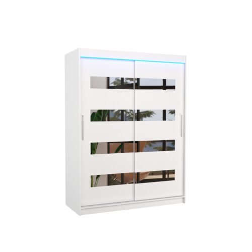 Sliding wardrobe with mirror and LED lighting BALTIC 150 White ADRK