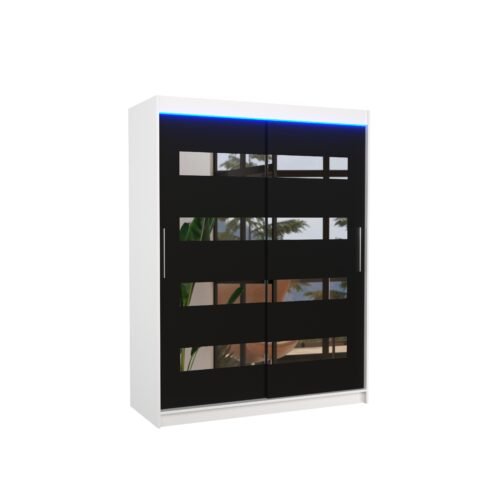 Sliding wardrobe with mirror and LED lighting BALTIC 150 white/black ADRK