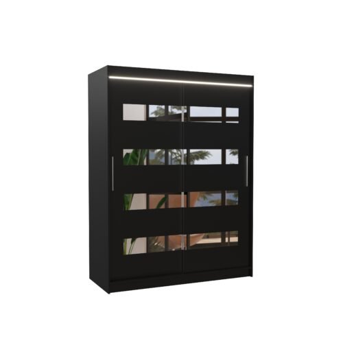 Sliding wardrobe with mirror and LED lighting BALTIC 150 Black ADRK