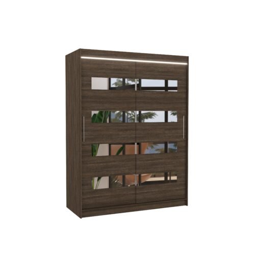 Sliding wardrobe with mirror and LED lighting BALTIC 150 Chocolate ADRK