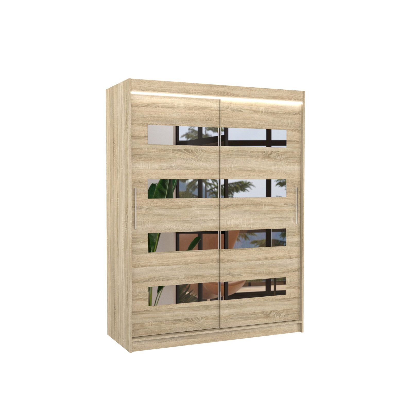 Sliding wardrobe with mirror and LED lighting BALTIC 150 Sonoma ADRK