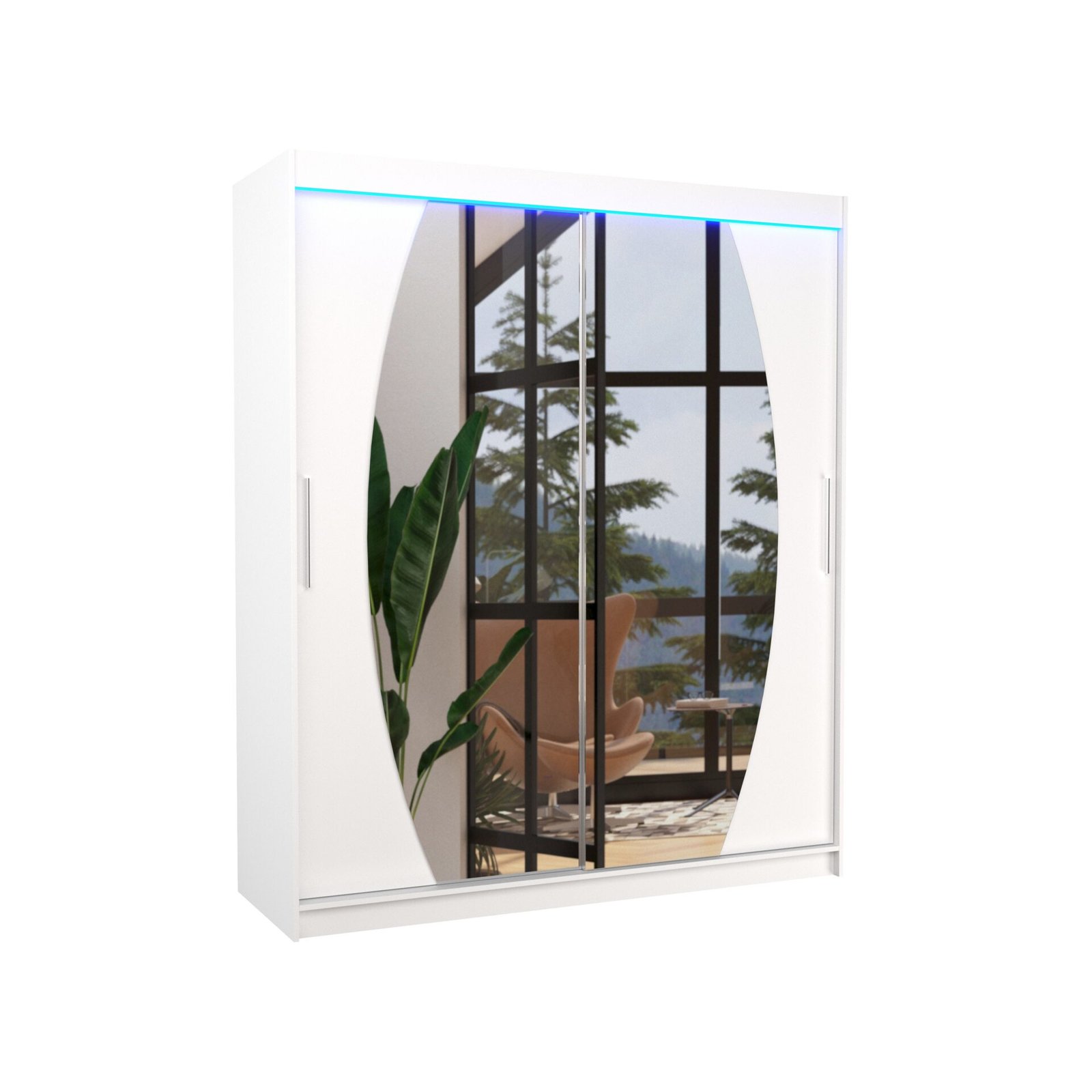 Sliding wardrobe with mirror and LED lighting BALTIMORE 180 white ADRK