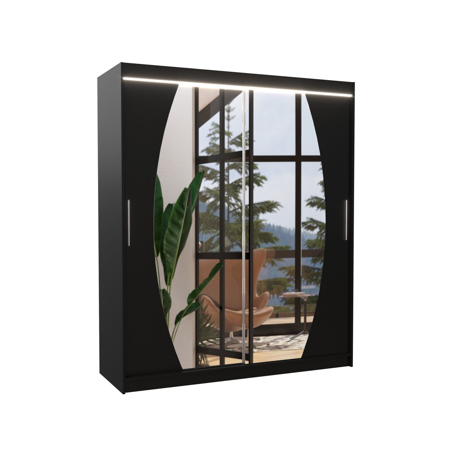Sliding wardrobe with mirror and LED lighting BALTIMORE 180 Black ADRK