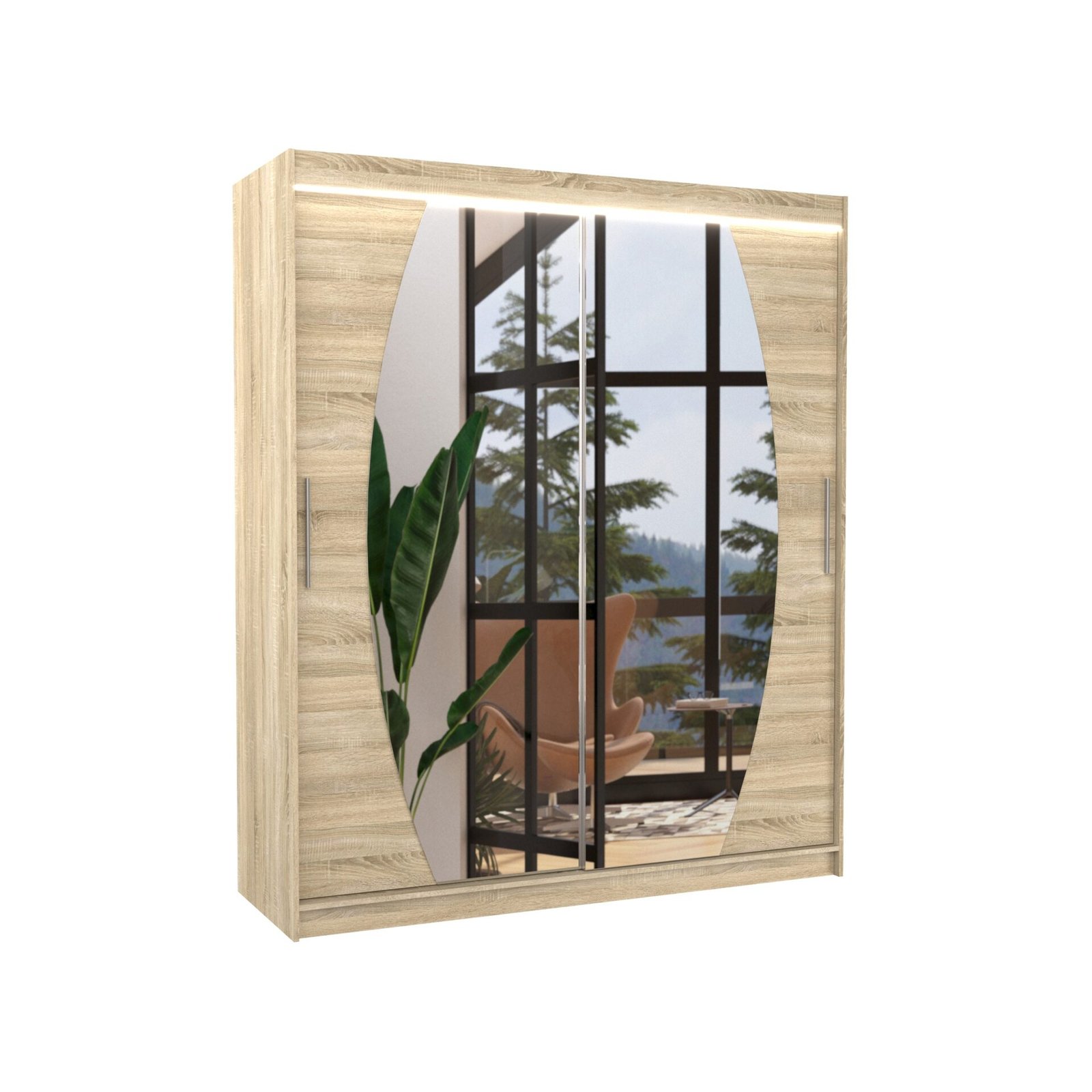 Sliding wardrobe with mirror and LED lighting BALTIMORE 180 Sonoma ADRK