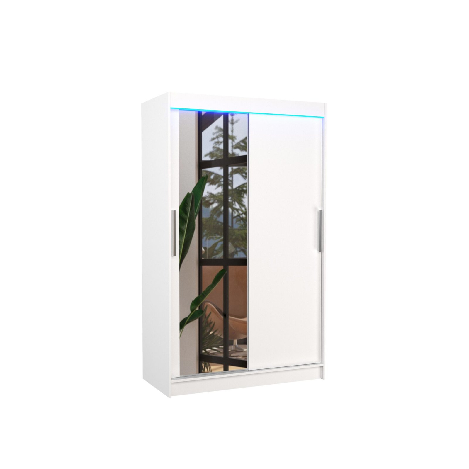 Sliding wardrobe with mirror and LED lighting BARIO 120 white ADRK