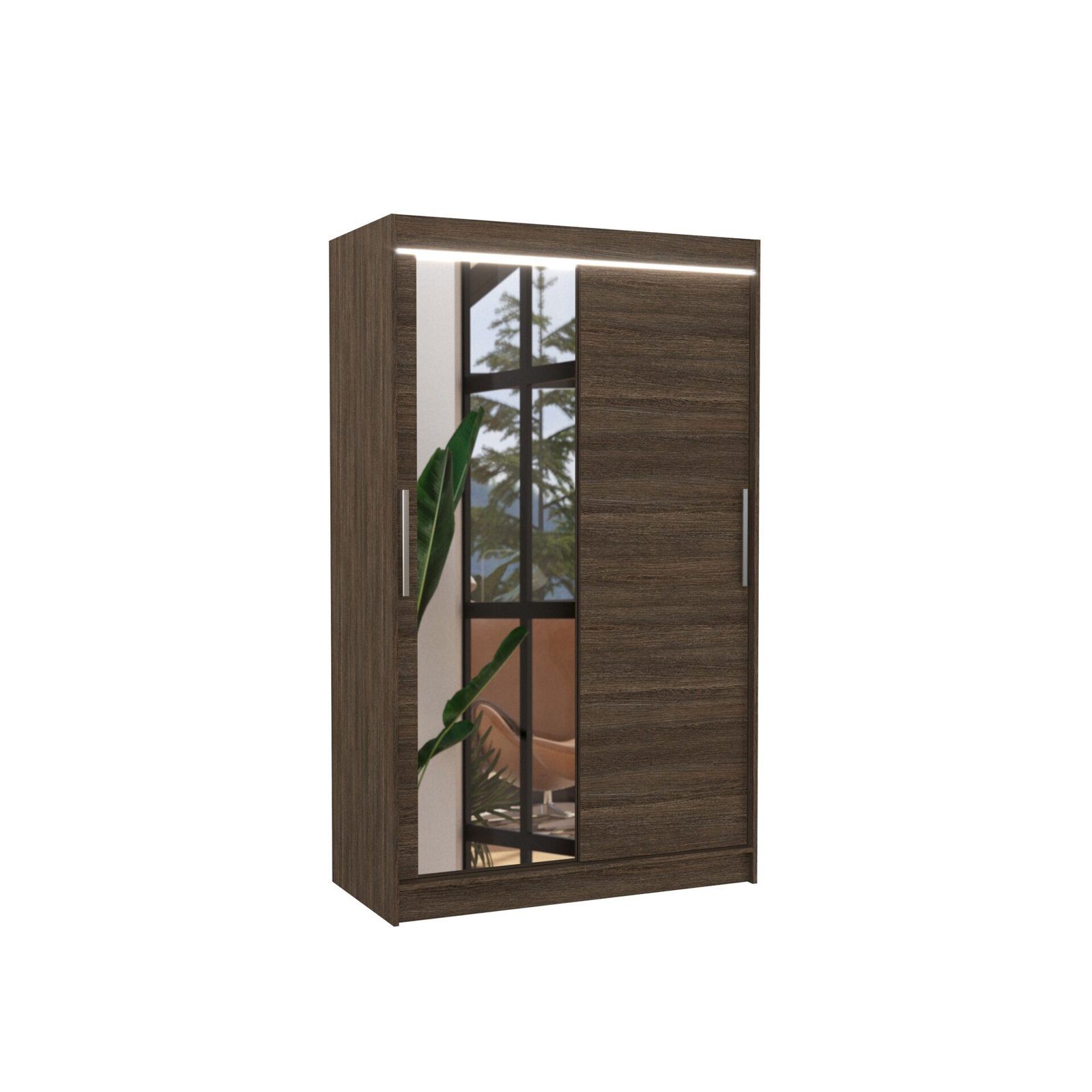 Sliding wardrobe with mirror and LED lighting BARIO 120 chocolate color ADRK