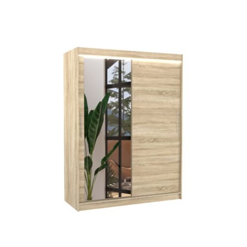Sliding wardrobe with mirror and LED lighting BIANCO 150 Sonoma ADRK