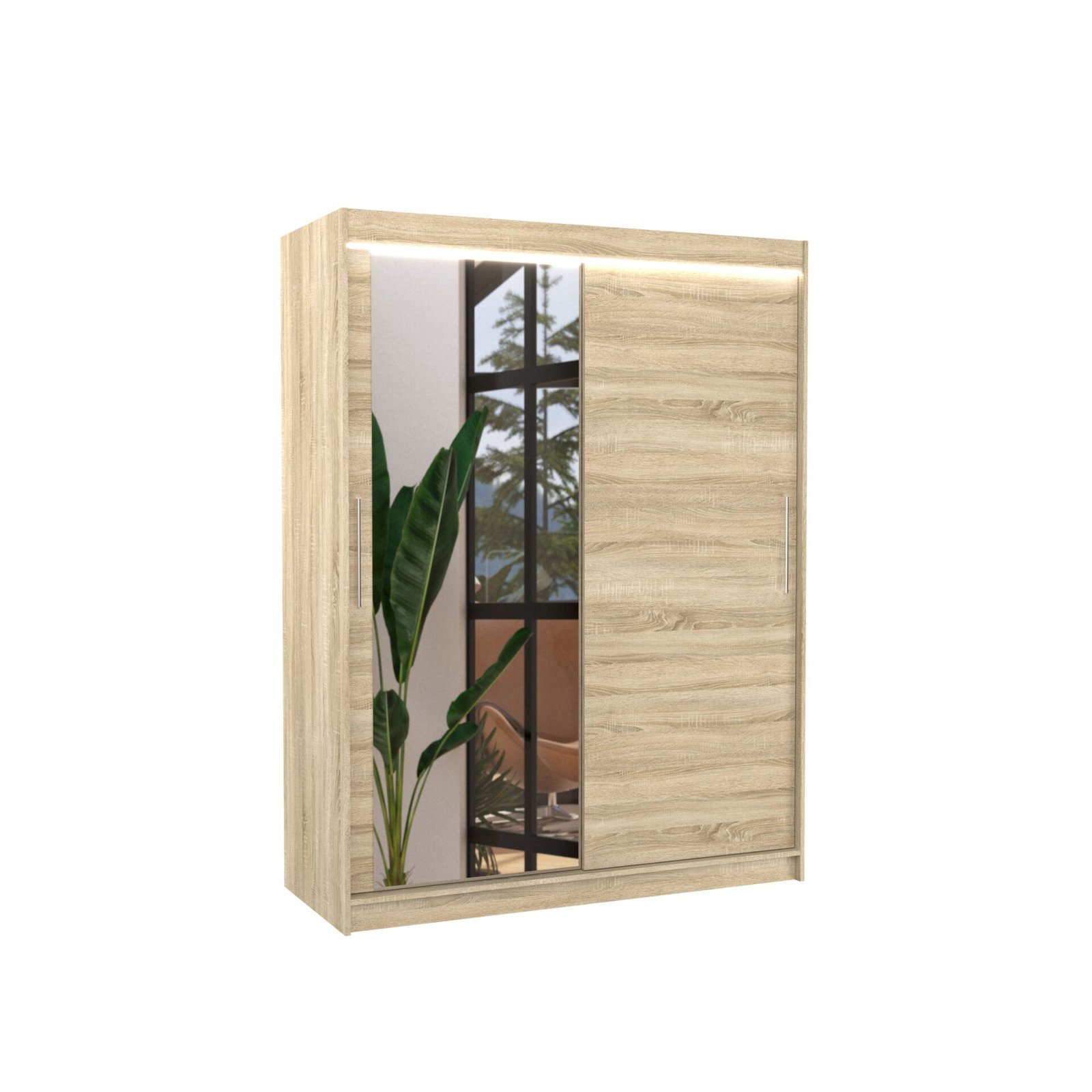 Sliding wardrobe with mirror and LED lighting BIANCO 150 Sonoma ADRK