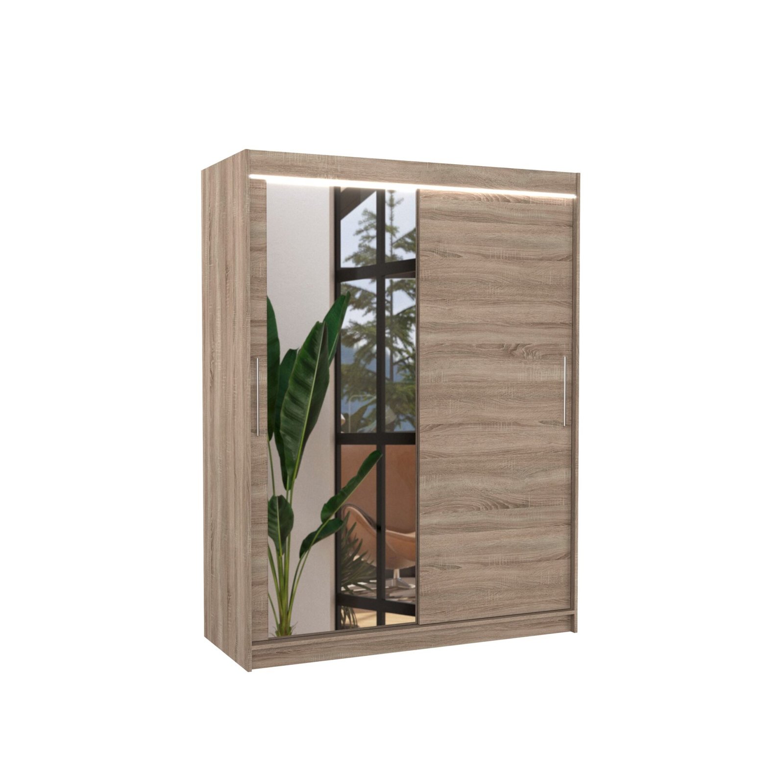 Sliding wardrobe with mirror and LED lighting BIANCO 150 Truffle ADRK