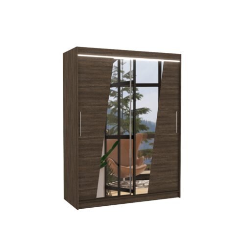 Sliding wardrobe with mirror and LED lighting BOLTON 150 Chocolate ADRK