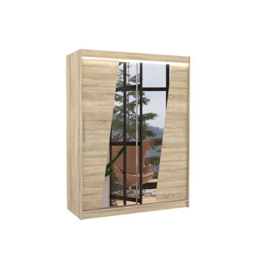 Sliding wardrobe with mirror and LED lighting BOLTON 150 Sonoma ADRK