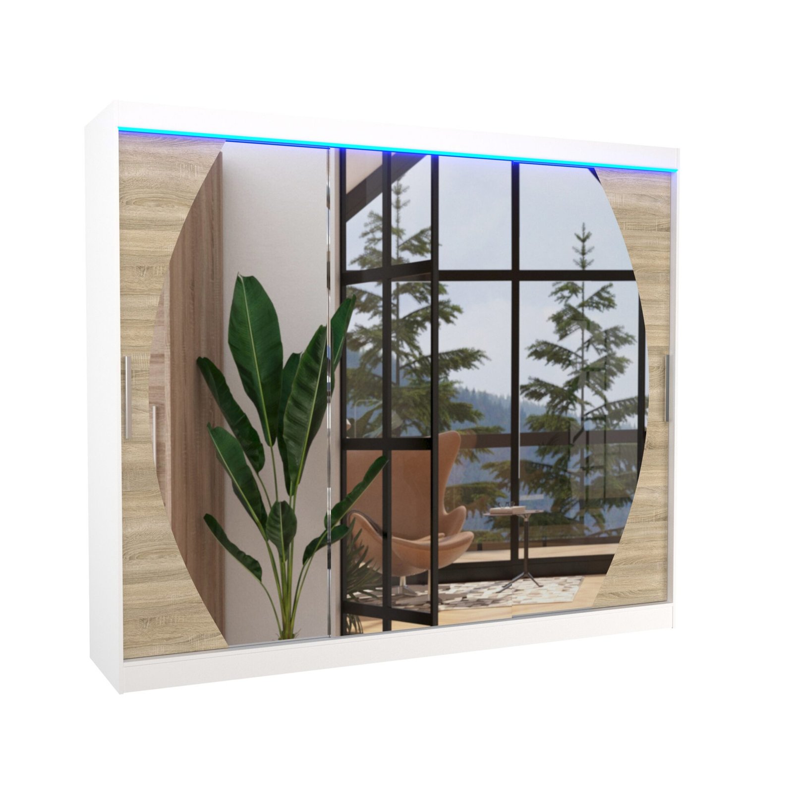 Sliding wardrobe with mirror and LED lighting CAMBE 250 white/Sonoma ADRK