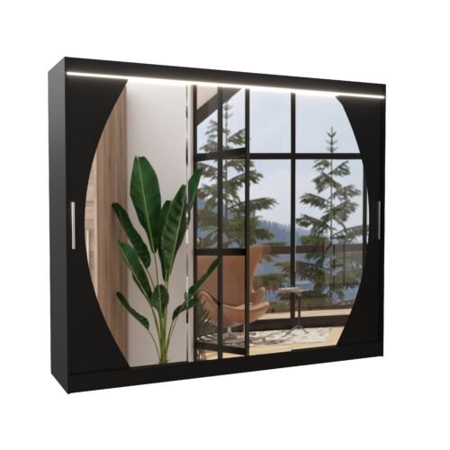 Sliding wardrobe with mirror and LED lighting CAMBE 250 black ADRK