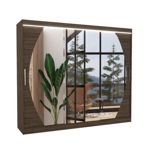 Sliding wardrobe with mirror and LED lighting CAMBE 250 chocolate color ADRK