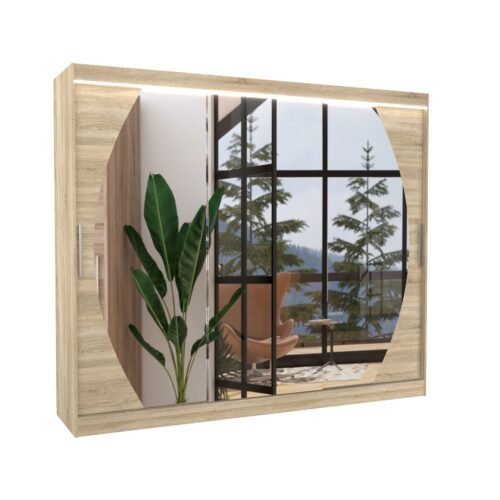 Sliding wardrobe with mirror and LED lighting CAMBE 250 Sonoma ADRK