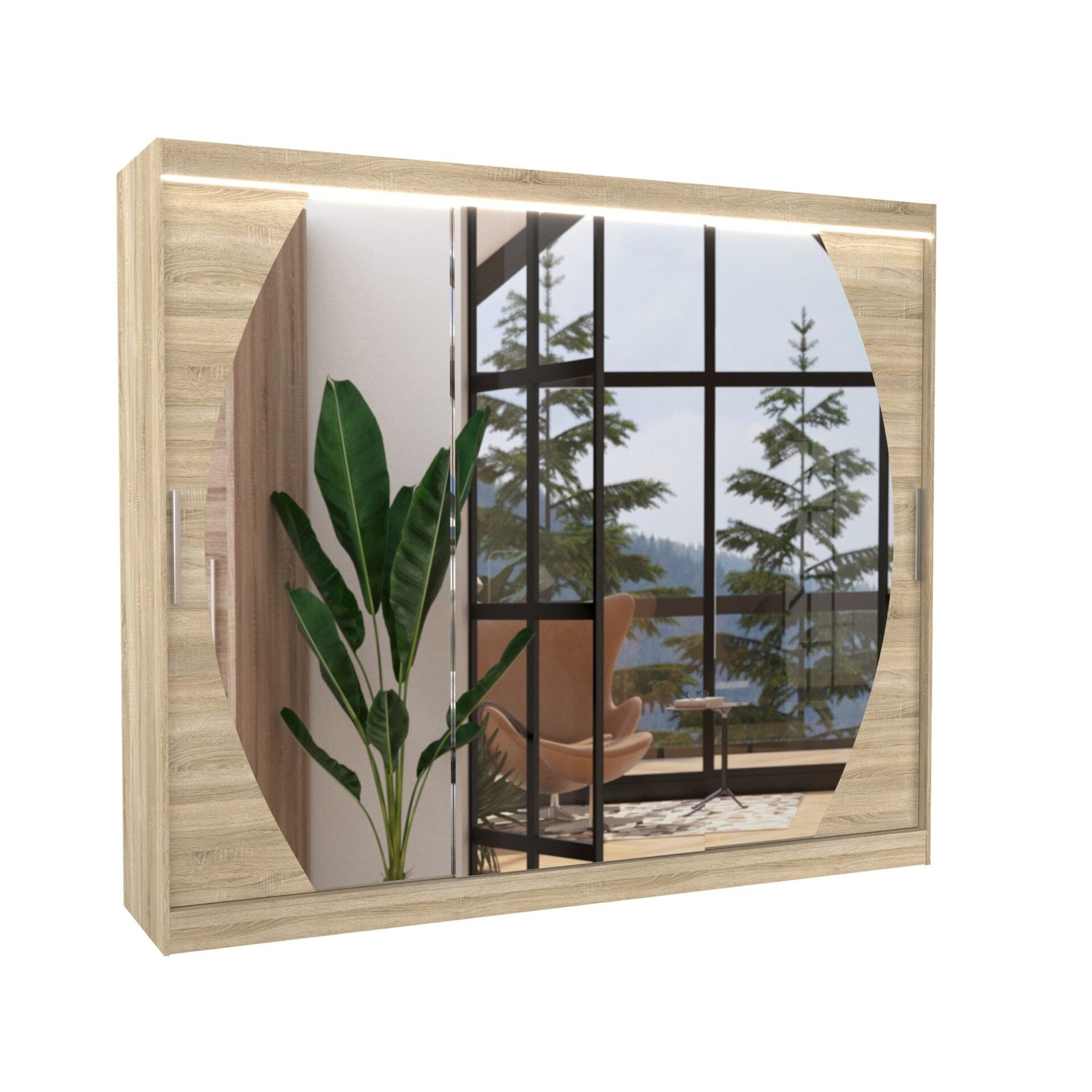 Sliding wardrobe with mirror and LED lighting CAMBE 250 Sonoma ADRK