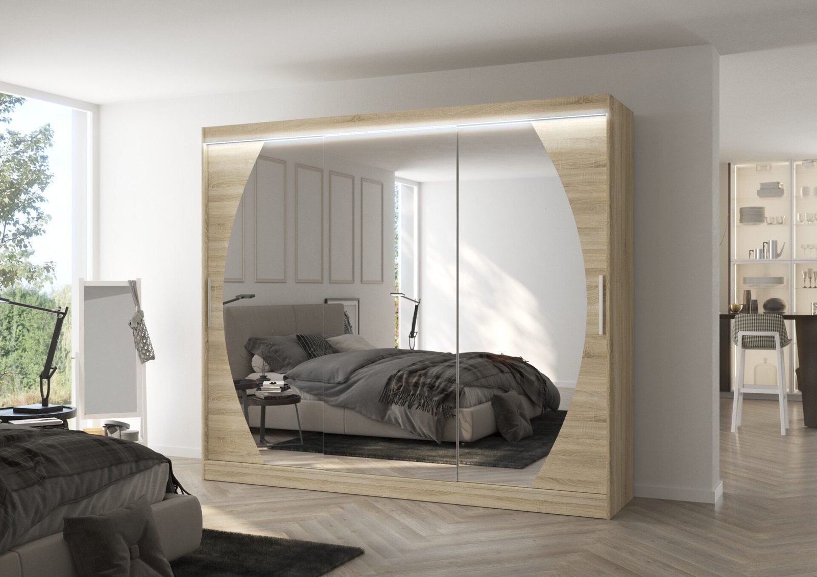 Sliding wardrobe with mirror and LED lighting CAMBE 250 Sonoma ADRK - Image 2