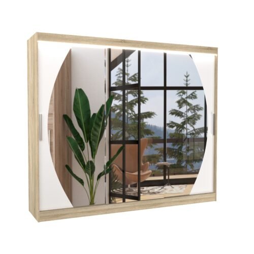 Sliding wardrobe with mirror and LED lighting CAMBE 250 Sonoma/White ADRK