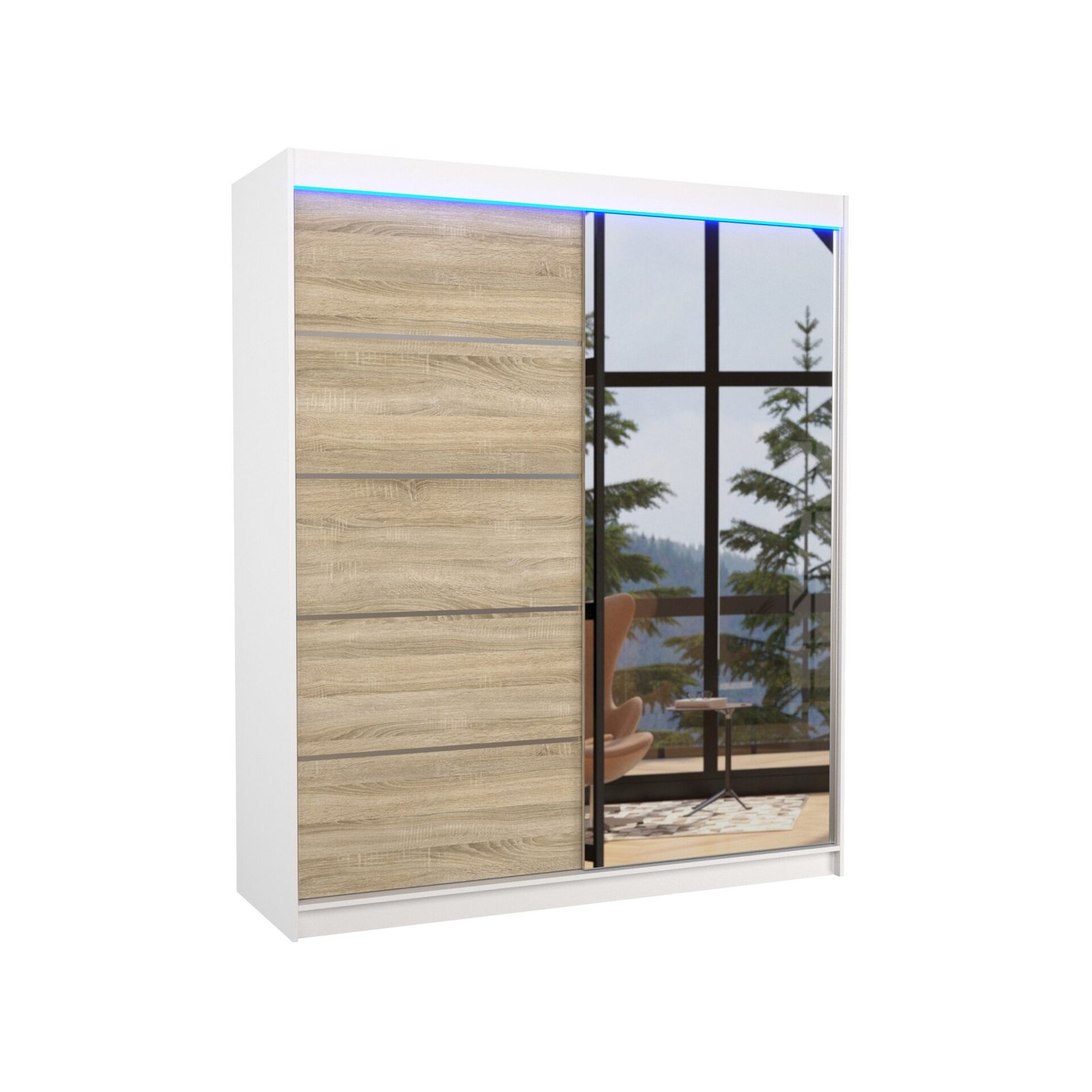 Sliding wardrobe with mirror and LED lighting CARO 180 white/Sonoma ADRK