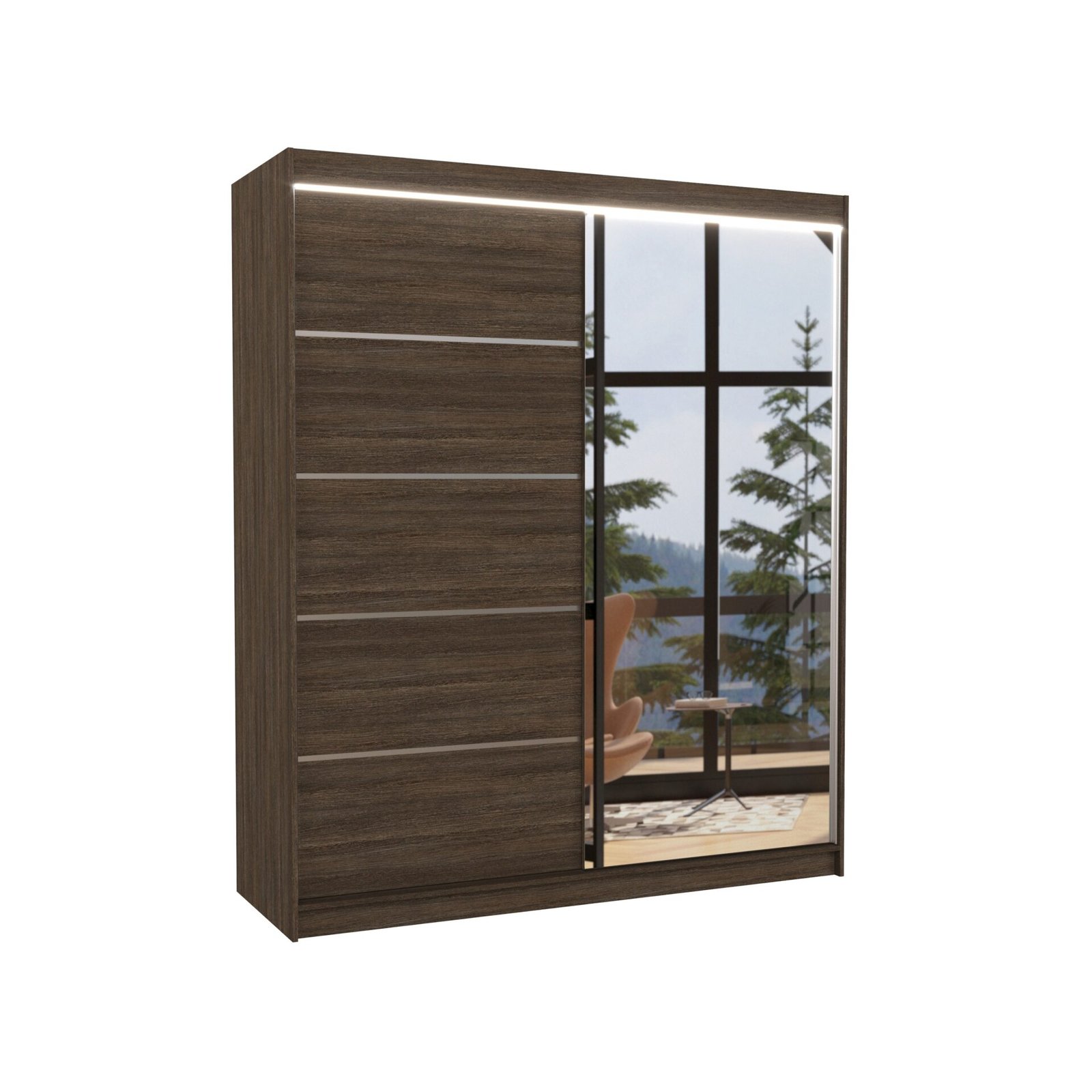 Sliding wardrobe with mirror and LED lighting CARO 180 Chocolate ADRK