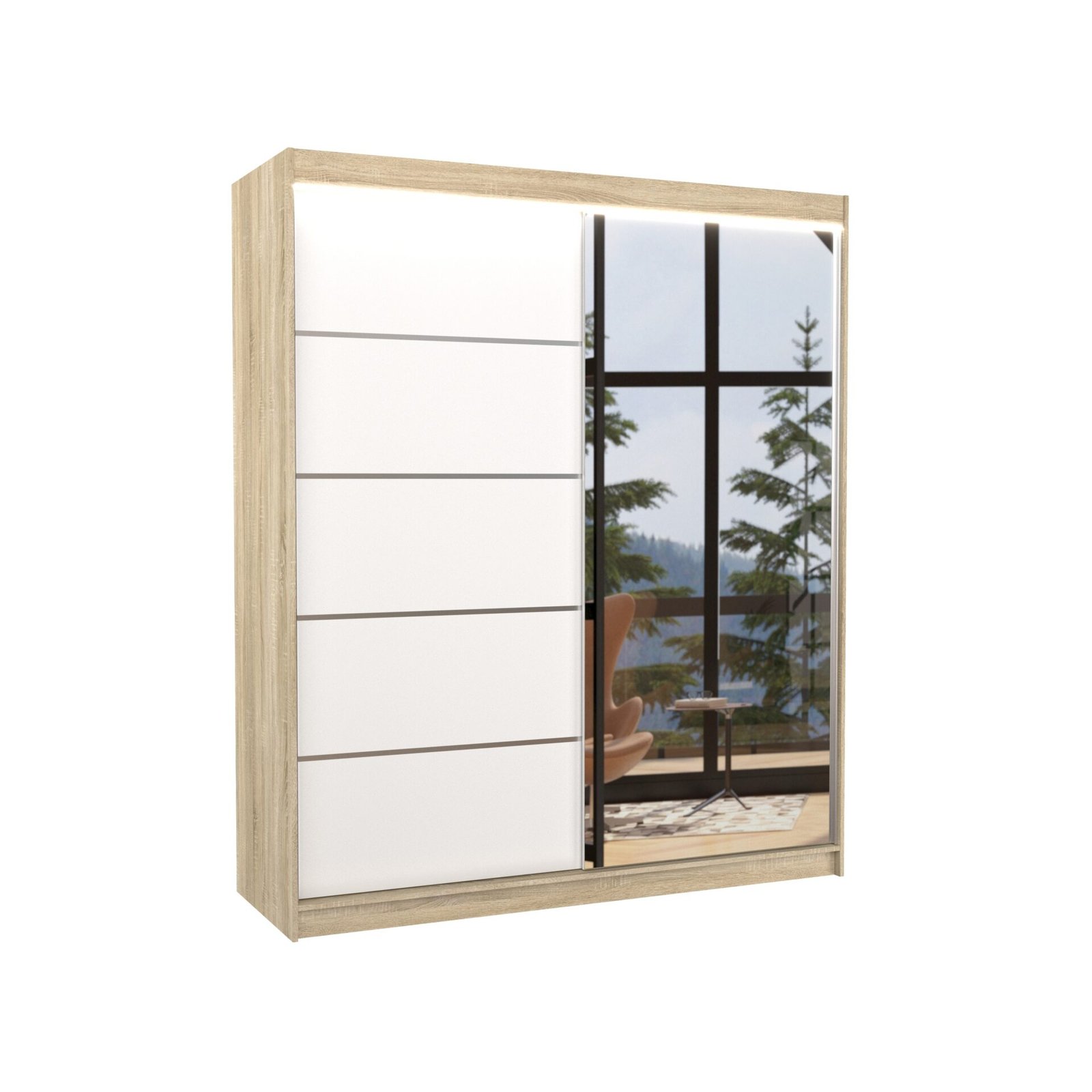 Sliding wardrobe with mirror and LED lighting CARO 180 Sonoma/White ADRK