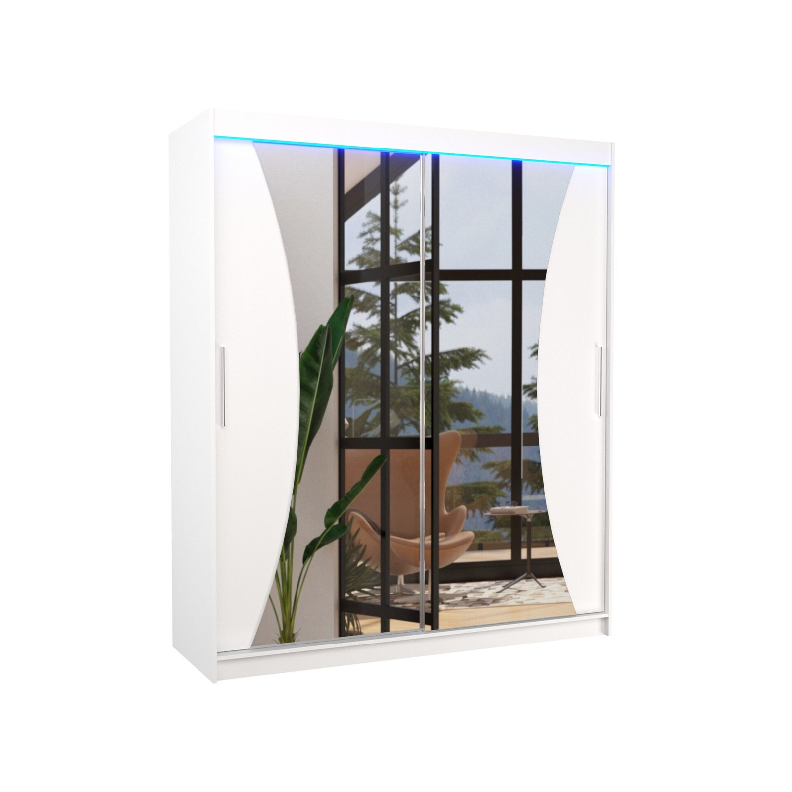 Sliding wardrobe with mirror and LED lighting CHARLOTTE 180 white ADRK