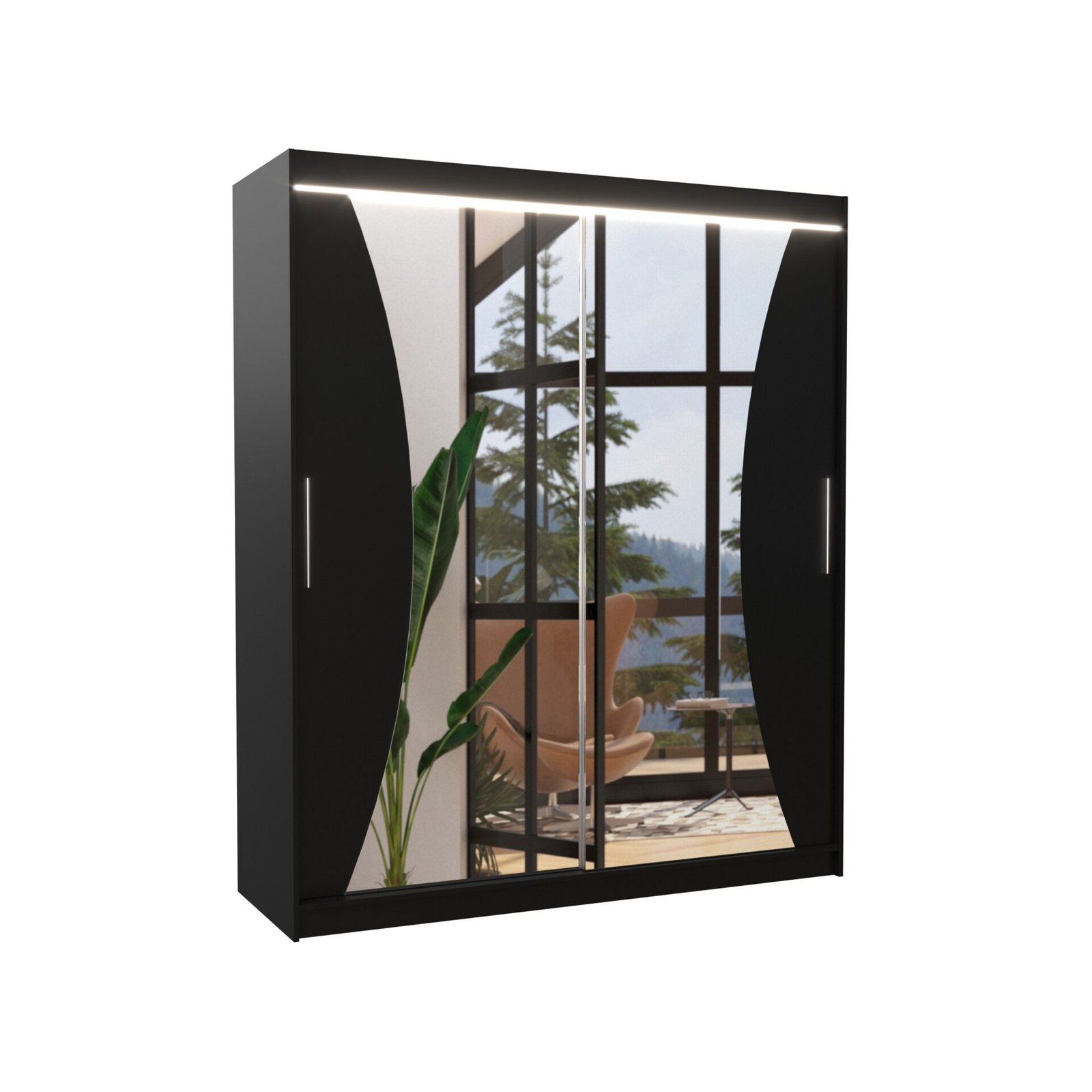 Sliding wardrobe with mirror and LED lighting CHARLOTTE 180 Black ADRK