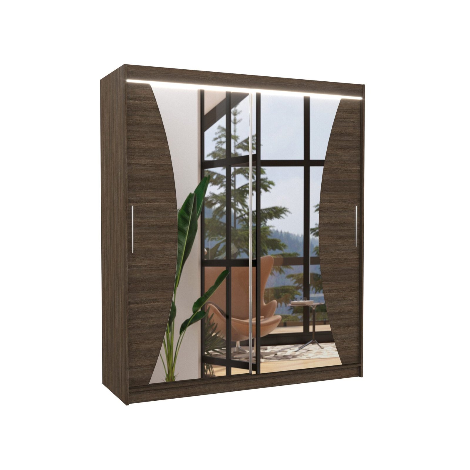 Sliding wardrobe with mirror and LED lighting CHARLOTTE 180 Chocolate ADRK