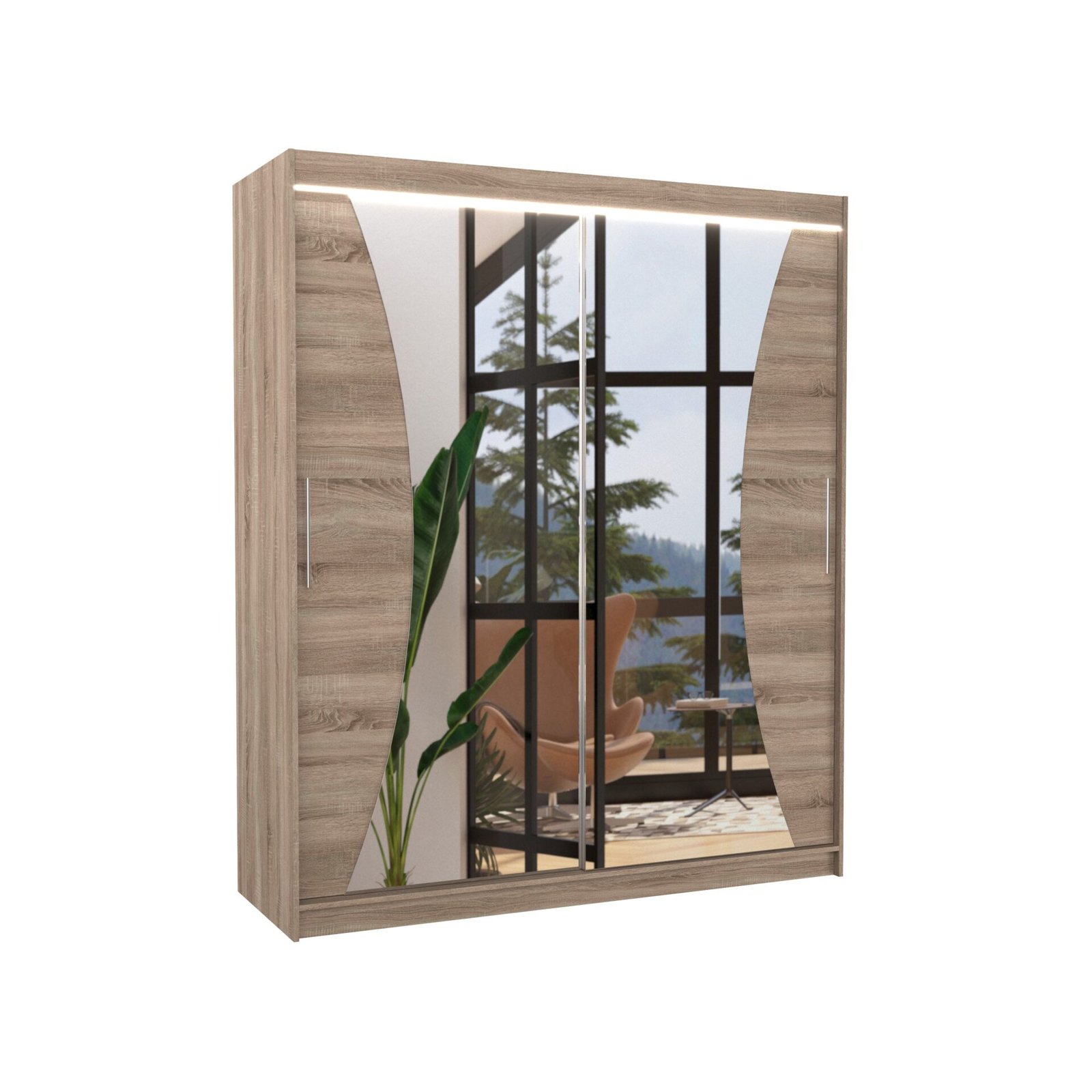 Sliding wardrobe with mirror and LED lighting CHARLOTTE 180 Truffle ADRK