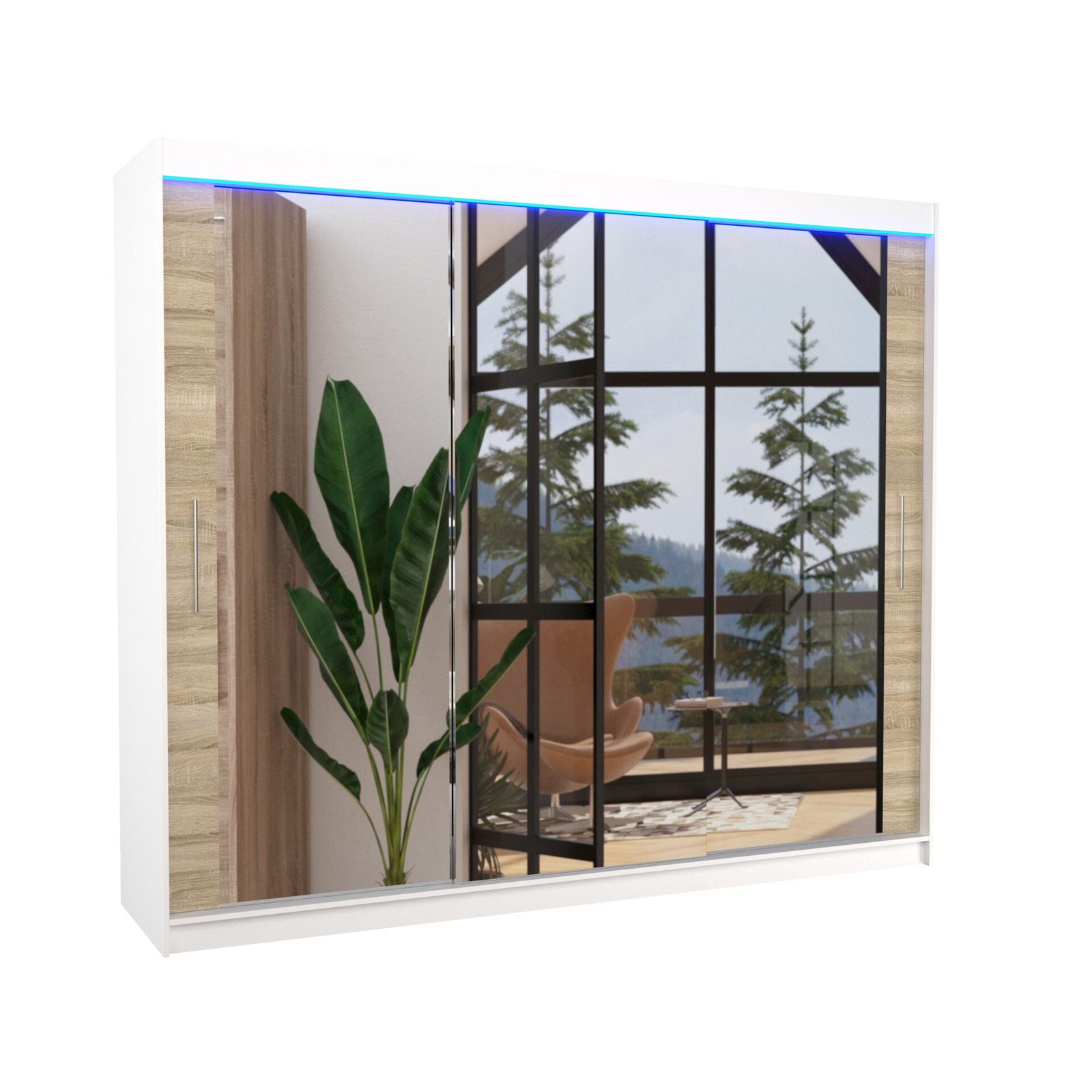 Sliding wardrobe with mirror and LED lighting CHESTER 250 white/Sonoma ADRK