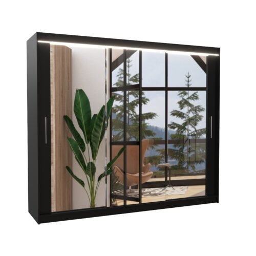 Sliding wardrobe with mirror and LED lighting CHESTER 250 black ADRK