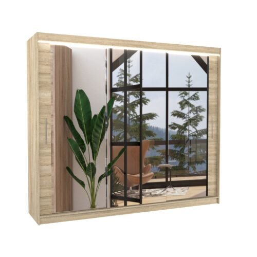 Sliding wardrobe with mirror and LED lighting CHESTER 250 Sonoma ADRK