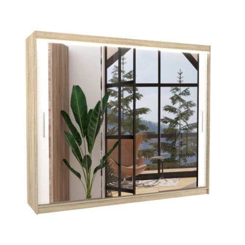 Sliding wardrobe with mirror and LED lighting CHESTER 250 Sonoma/White ADRK
